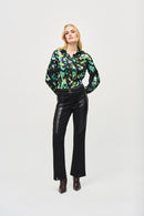 Satin Button-Down Blouse - Black/multi