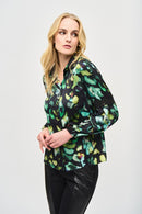 Satin Button-Down Blouse - Black/multi
