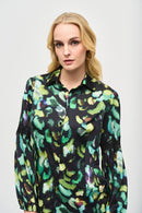 Satin Button-Down Blouse - Black/multi