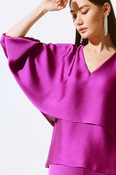 Satin V-Neck Layered Top - Empress