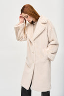 Faux Fur Straight Coat - Cream