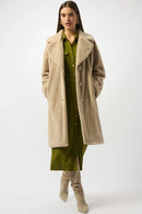 Faux Fur Straight Coat - Almond