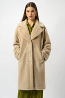 Faux Fur Straight Coat - Almond