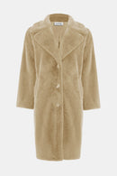 Faux Fur Straight Coat - Almond