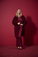 Faux Fur Straight Coat - Merlot