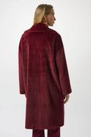 Faux Fur Straight Coat - Merlot
