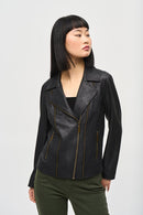 Foiled Knit Moto Jacket - Black