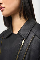 Foiled Knit Moto Jacket - Black