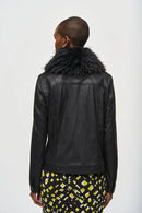 Faux Fur Suede Jacket - Black