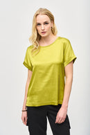 Satin Front S/Sleeve Top - Wasabi
