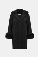 Feather Yarn and Faux Fur Coat - Black
