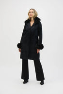Feather Yarn and Faux Fur Coat - Black