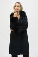 Feather Yarn and Faux Fur Coat - Black
