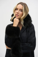 Feather Yarn and Faux Fur Coat - Black