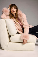 Feather Yarn and Faux Fur Coat - Rose