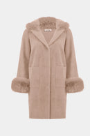 Feather Yarn and Faux Fur Coat - Rose