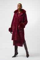 Feather Yarn and Faux Fur Coat - Merlot
