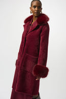Feather Yarn and Faux Fur Coat - Merlot