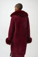 Feather Yarn and Faux Fur Coat - Merlot