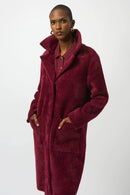 Feather Yarn and Faux Fur Coat - Merlot