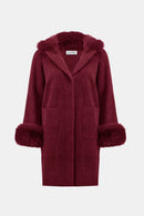 Feather Yarn and Faux Fur Coat - Merlot