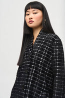 Plaid Feather Coat - Black/white