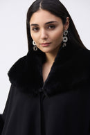 Jacquard n Faux Fur Cape - Black