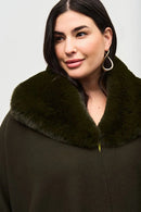 Jacquard n Faux Fur Cape - Khaki