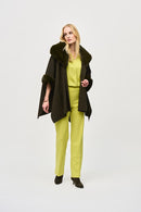 Jacquard n Faux Fur Cape - Khaki