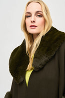 Jacquard n Faux Fur Cape - Khaki