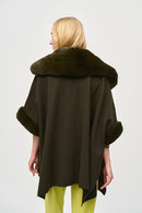 Jacquard n Faux Fur Cape - Khaki
