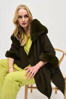 Jacquard n Faux Fur Cape - Khaki