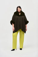 Jacquard n Faux Fur Cape - Khaki