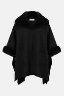 Joseph Ribkoff Jacquard & Faux Fur Cape - Black