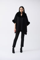 Joseph Ribkoff Jacquard & Faux Fur Cape - Black