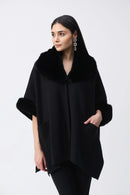 Joseph Ribkoff Jacquard & Faux Fur Cape - Black