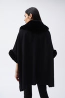 Joseph Ribkoff Jacquard & Faux Fur Cape - Black