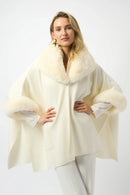 Jacquard &amp; Faux Fur Cape - Vanilla