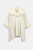 Jacquard &amp; Faux Fur Cape - Vanilla
