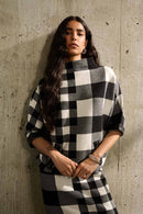 Plaid Jacquard Knit Jumper - Black/vanilla
