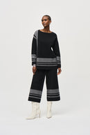 Jacquard Knit Boxy Top - Black/vanilla