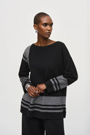 Jacquard Knit Boxy Top - Black/vanilla
