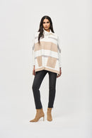Jacquard Knit Poncho - Vanilla/oatmeal Melange/grey
