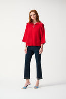Jacquard Zip-Collar Jumper - Lipstick Red