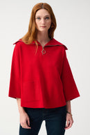 Jacquard Zip-Collar Jumper - Lipstick Red