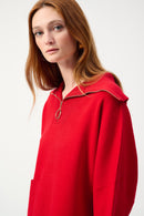 Jacquard Zip-Collar Jumper - Lipstick Red