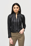 Faux Suede Jacket W/Mesh - Black/silver