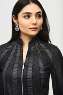 Faux Suede Jacket W/Mesh - Black/silver
