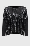 Sequined Velvet Boxy Top - Black