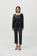 Sequined Velvet Boxy Top - Black